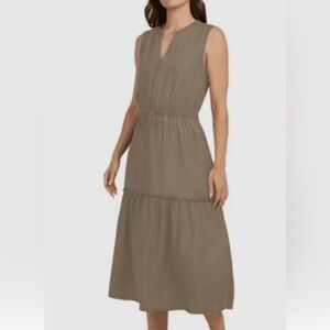 NWT Lands' End Sleeveless Tan Lyocell tiered midi Dress size M